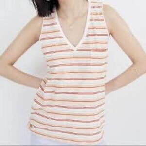 Madewell Whisper Cotton V-Neck Stripe Tank Size Large